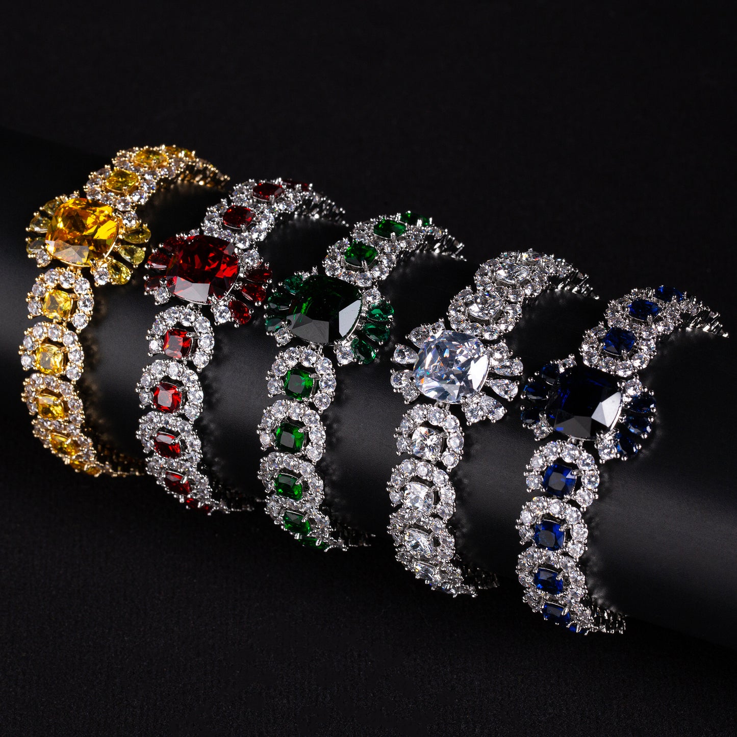 Big Multi Colored AAA Cubic Zircon Diamond Wide Bracelets Women Wedding Gift