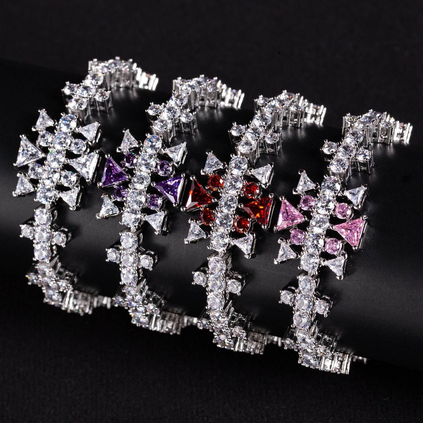 Elegant Floral Copper Bracelet with Pink Zircon Centerpiece & Cubic Zircon Endless Gold Jewelry Bracelets