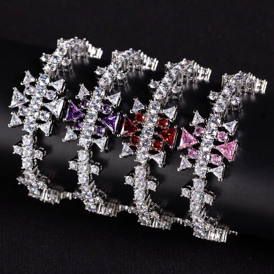 Elegant Floral Copper Bracelet with Pink Zircon Centerpiece & Cubic Zircon Endless Gold Jewelry Bracelets