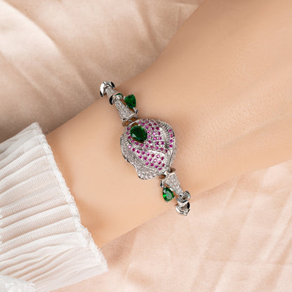 14K Gold-Tone Copper CZ Bracelet with Multi-Gem Blossom Flower Luxury Jewelry Bracelets For Women