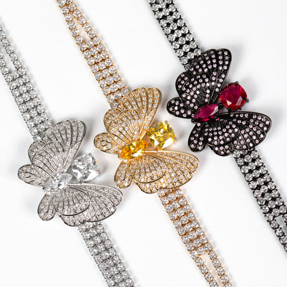 Butterfly Elegance:14K Gold-Tone Copper & Zircon Bracelet with Yellow Zircon Full Diamond Stone Paved Bracelets Women