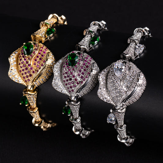 14K Gold-Tone Copper CZ Bracelet with Multi-Gem Blossom Flower Luxury Jewelry Bracelets For Women