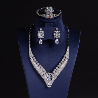 4pcs Copper with Zirconia Earrings & Necklace Jewelry Set