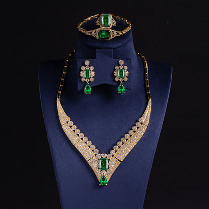 4pcs Copper with Zirconia Earrings & Necklace Jewelry Set