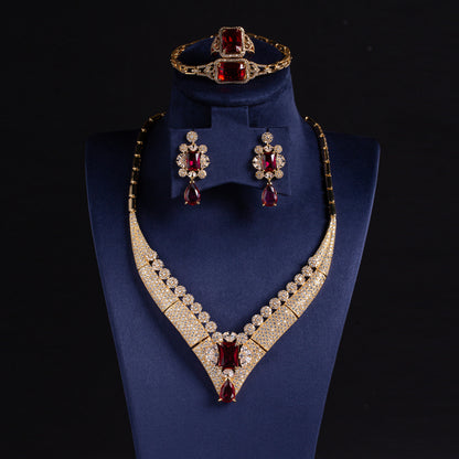4pcs Copper with Zirconia Earrings & Necklace Jewelry Set