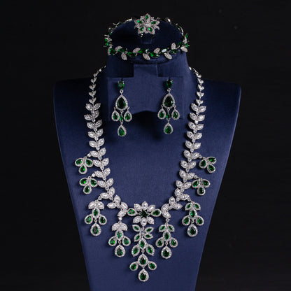 4pcs Copper with Zirconia Earrings & Necklace Jewelry Set