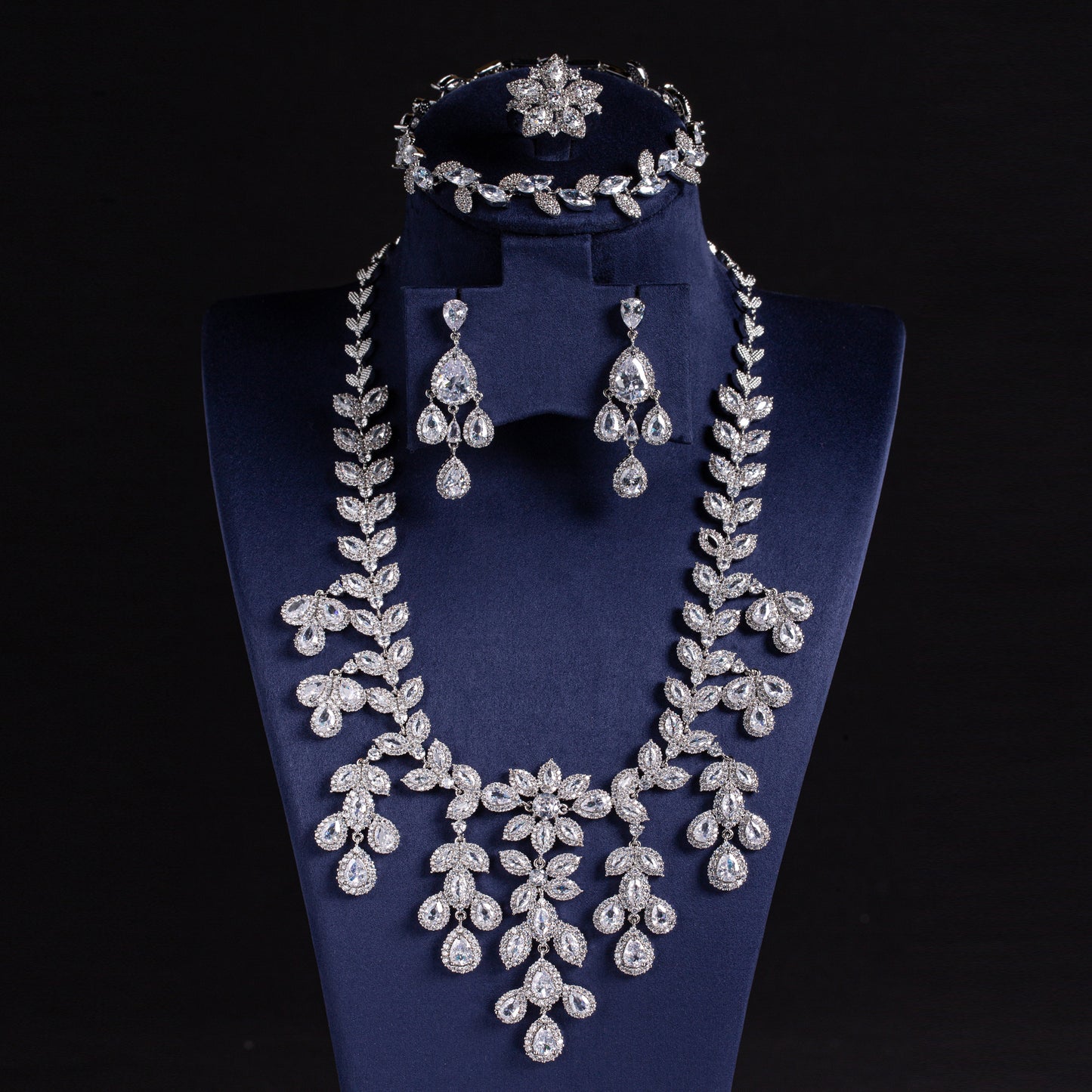 4pcs Copper with Zirconia Earrings & Necklace Jewelry Set