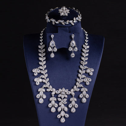 4pcs Copper with Zirconia Earrings & Necklace Jewelry Set