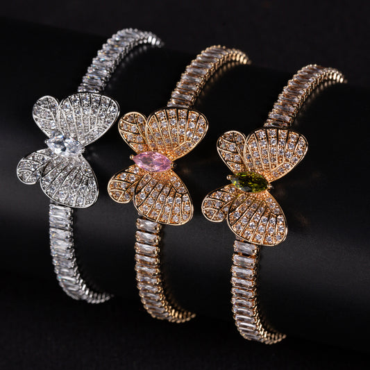 New Hot Sale AAA Cubic Zirconia Diamond Stone Butterfly Cup Chain Bracelets Women