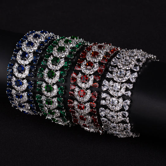 2026 New Fashion Colorful Cubic Rhinestone Wide Bracelets For Women Hot Sale Trendy Jewelry