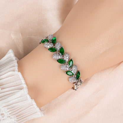 2026 New Collection Wholesale AAA Cubic Zircon Colorful Leaf Shaped Bracelet Women Wholesale