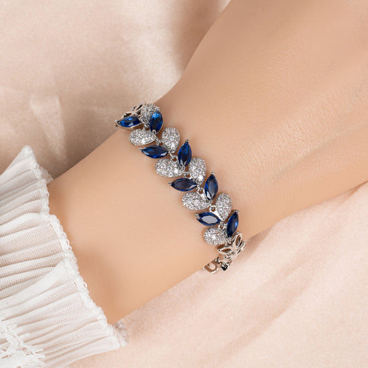 2026 New Collection Wholesale AAA Cubic Zircon Colorful Leaf Shaped Bracelet Women Wholesale
