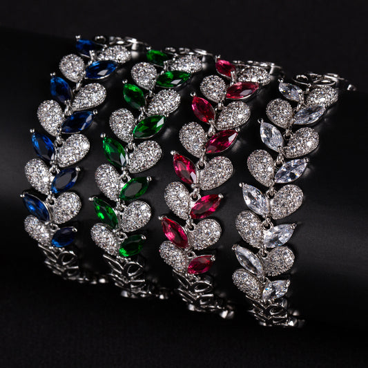 2026 New Collection Wholesale AAA Cubic Zircon Colorful Leaf Shaped Bracelet Women Wholesale