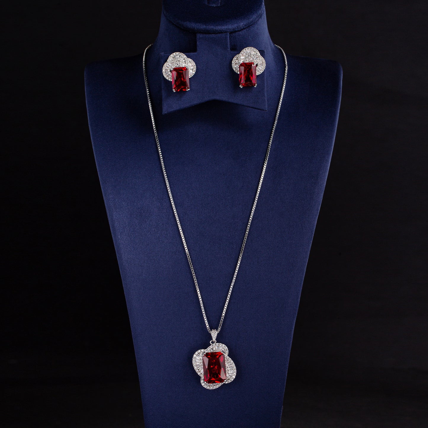 Linked Chain With Small Charm Pendant Statement Necklace Earrings Wedding Jewelry Sets