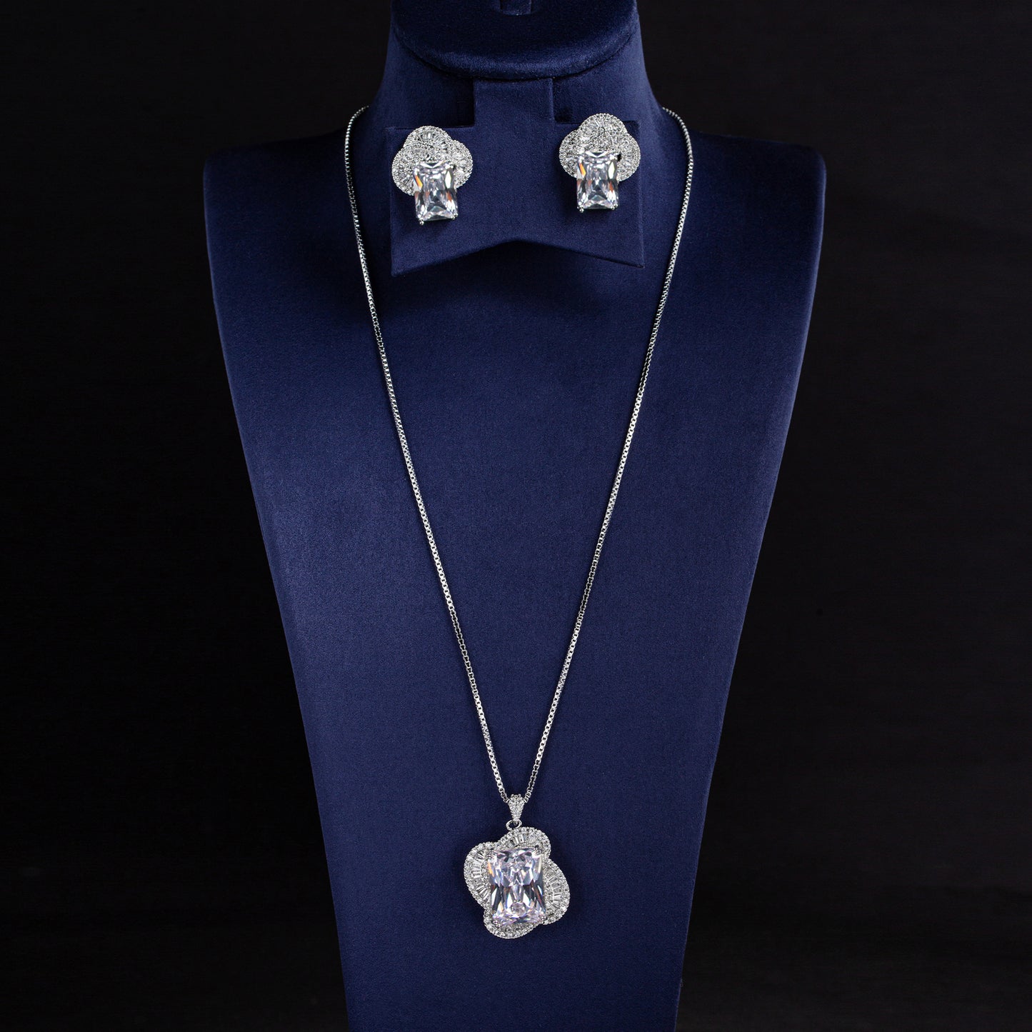 Linked Chain With Small Charm Pendant Statement Necklace Earrings Wedding Jewelry Sets