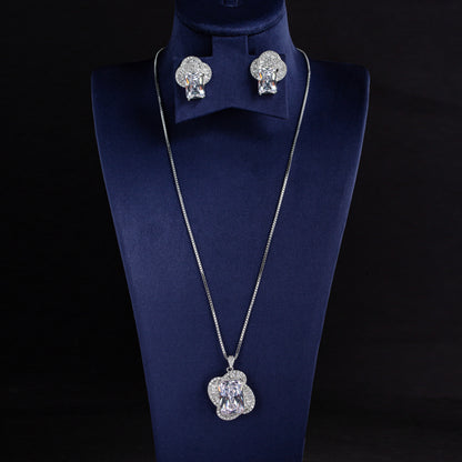 Linked Chain With Small Charm Pendant Statement Necklace Earrings Wedding Jewelry Sets