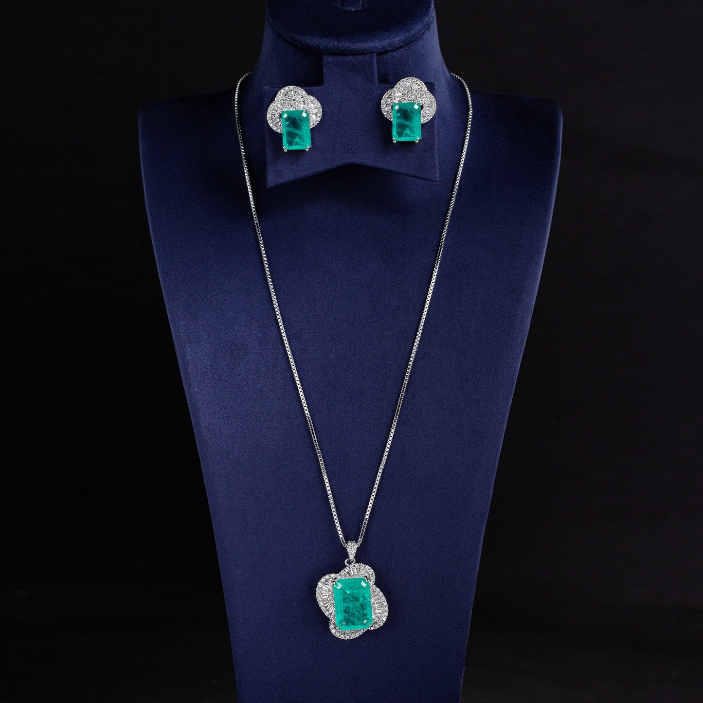 Linked Chain With Small Charm Pendant Statement Necklace Earrings Wedding Jewelry Sets