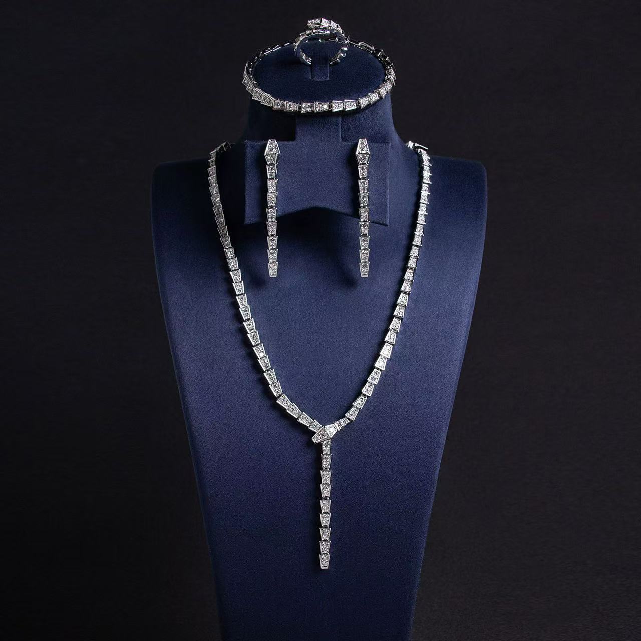 14K Gold-Plated Copper CZ Jewelry Set with Y-Necklace & Matching 4-Piece Collection Royal Jewelry