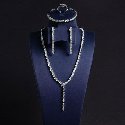 14K Gold-Plated Copper CZ Jewelry Set with Y-Necklace & Matching 4-Piece Collection Royal Jewelry