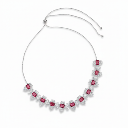 Vivid Red Zircon & Copper Statement Necklace with Intricate Square Setting