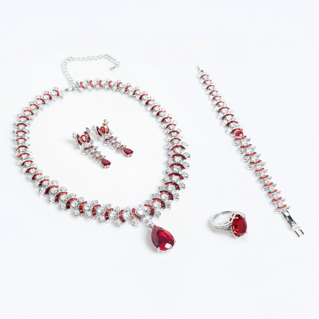 4pcs Copper with Zirconia Earrings & Necklace Jewelry Set
