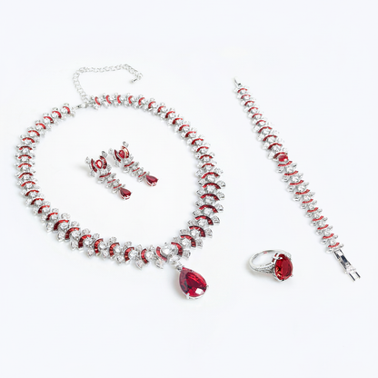 4pcs Copper with Zirconia Earrings & Necklace Jewelry Set
