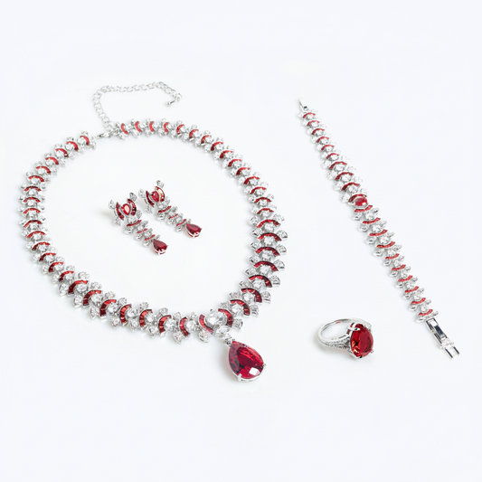 4pcs Copper with Zirconia Earrings & Necklace Jewelry Set