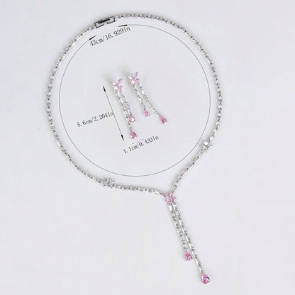 3pcs/Set Silver, Pink, Multi-Color Flower, Tassel Shaped Y2K Earrings, Necklace Jewelry Set, Suitable For Women's Daily, Festival, Party Wear, Fashion Jewelry Gift