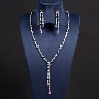3pcs/Set Silver, Pink, Multi-Color Flower, Tassel Shaped Y2K Earrings, Necklace Jewelry Set, Suitable For Women's Daily, Festival, Party Wear, Fashion Jewelry Gift