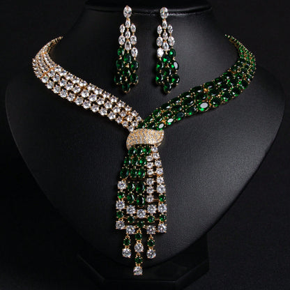 3 Pcs/1 Set | Golden Fashion Ornaments | Accessory | Multi Colors Cubic Zirconia Inlay| Women's Earrings | Necklace | Jewelry Set | For Women Use | Bridal |Festival | Party | Wedding | Banquet | Daily Wear | Birthday | Gifts