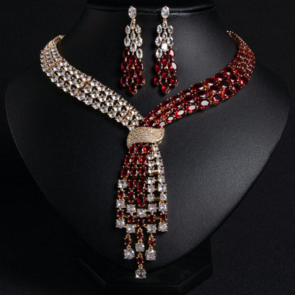 3 Pcs/1 Set | Golden Fashion Ornaments | Accessory | Multi Colors Cubic Zirconia Inlay| Women's Earrings | Necklace | Jewelry Set | For Women Use | Bridal |Festival | Party | Wedding | Banquet | Daily Wear | Birthday | Gifts