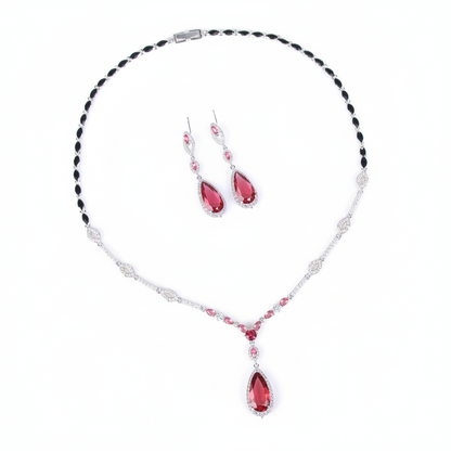 2pcs Copper with Zirconia Earrings & Necklace Jewelry Set