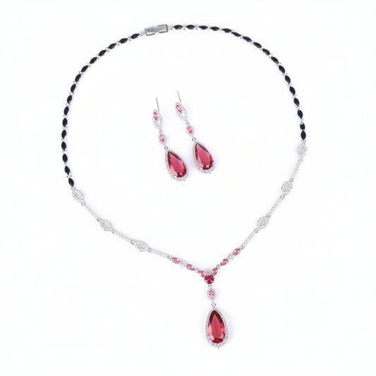 2pcs Copper with Zirconia Earrings & Necklace Jewelry Set