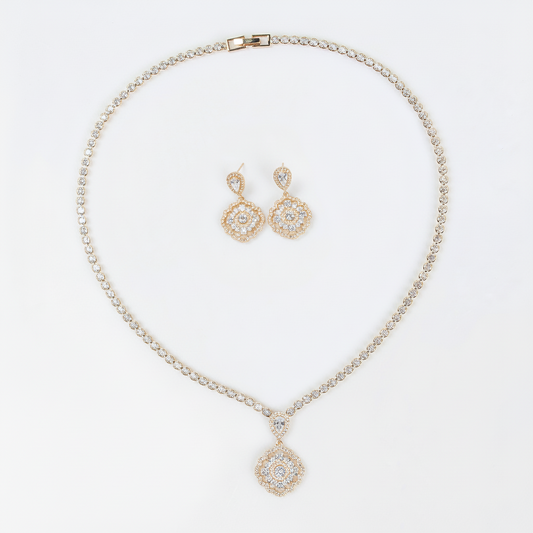 2pcs Copper with Zirconia Earrings & Necklace Jewelry Set