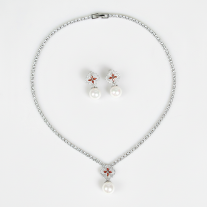 2pcs Copper with Zirconia Earrings & Necklace Jewelry Set