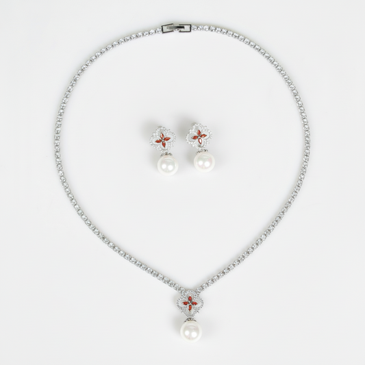 2pcs Copper with Zirconia Earrings & Necklace Jewelry Set