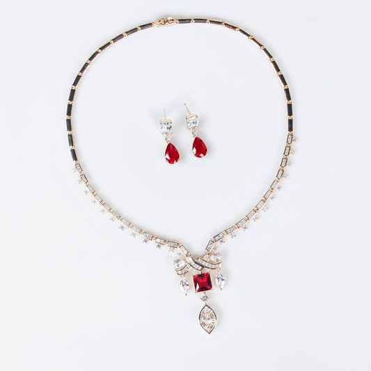 2pcs Copper with Zirconia Earrings & Necklace Jewelry Set