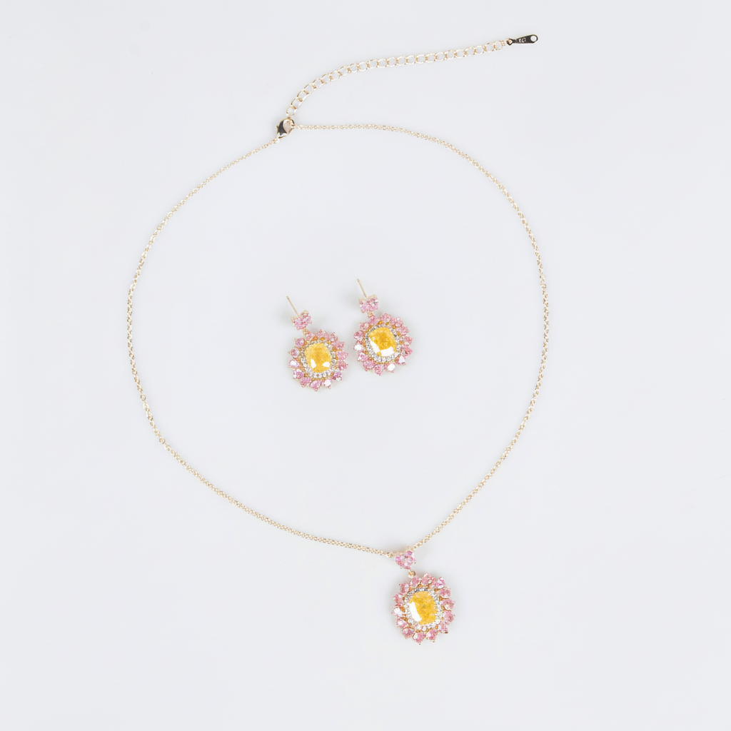2pcs Copper with Zirconia Earrings & Necklace Jewelry Set