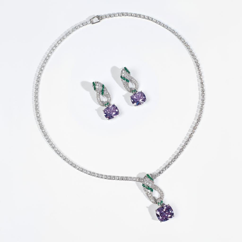 2pcs Copper with Zirconia Earrings & Necklace Jewelry Set