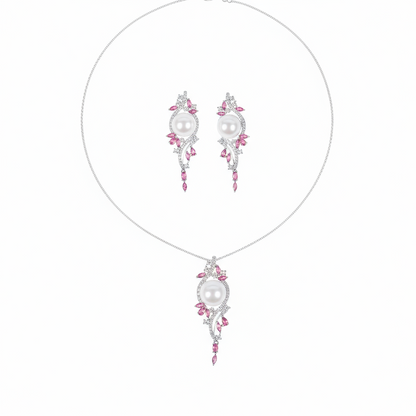 2pcs Copper with Zirconia Earrings & Necklace Jewelry Set