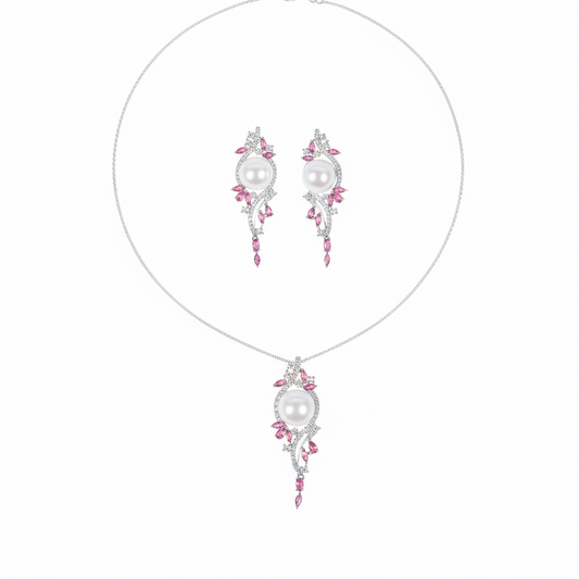 2pcs Copper with Zirconia Earrings & Necklace Jewelry Set