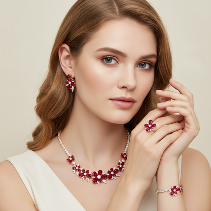 4pcs Copper with Zirconia Earrings & Necklace Jewelry Set