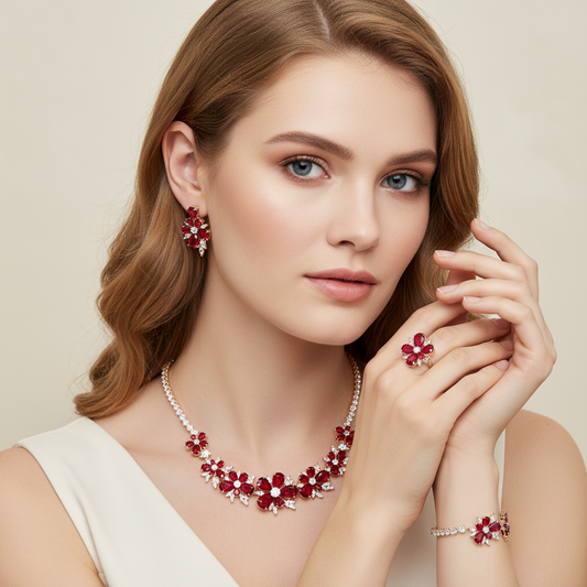4pcs Copper with Zirconia Earrings & Necklace Jewelry Set