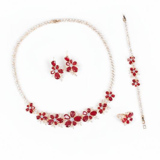 4pcs Copper with Zirconia Earrings & Necklace Jewelry Set