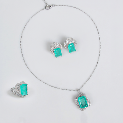 4pcs Copper with Zirconia Earrings & Necklace Jewelry Set