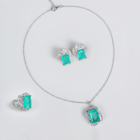 4pcs Copper with Zirconia Earrings & Necklace Jewelry Set
