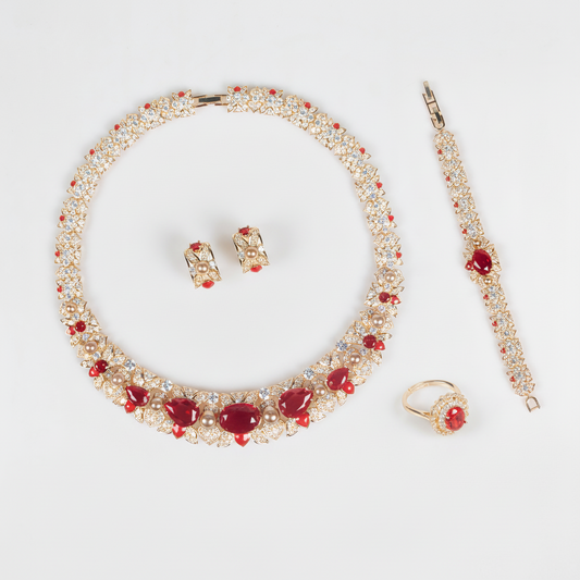 4pc Copper with Zirconia Earrings & Necklace Jewelry Set