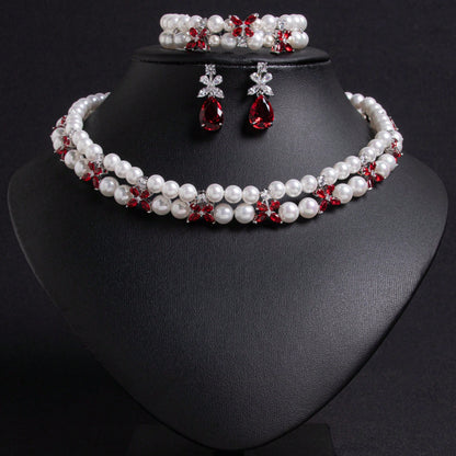 4pcs/Set Gothic Faux Crystal & Tassel Pendant Multi-Layered Pearl Necklace, Charming & Fashionable Women's Jewelry, Suitable For Daily Wear Or Party Decoration, Gifts