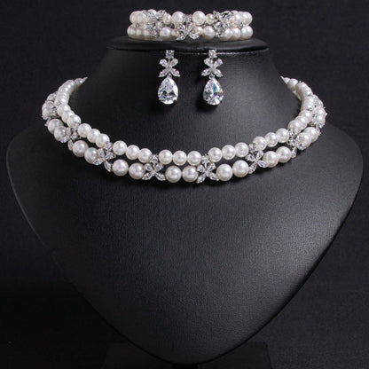 4pcs/Set Gothic Faux Crystal & Tassel Pendant Multi-Layered Pearl Necklace, Charming & Fashionable Women's Jewelry, Suitable For Daily Wear Or Party Decoration, Gifts