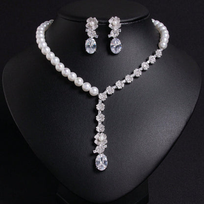 3pcs/Set Multi-Color Options, Women's Jewelry, Pearl Necklace, Pearl Jewelry Set, Handmade Beaded, Floral Shaped, Y2K Style, Cubic Zirconia Inlaid, Fashion Earrings, Necklace, Necklace Set, Suitable For Women's Holiday|Party|Banquet Wear, Women's Fashion